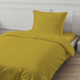 Housse de couette unie coton 57 fils jaune moutarde 140x200cm coton unis - moutarde