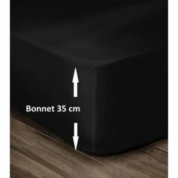 Lovely Home - Drap Housse 100% Coton 160x200cm - Bonnet 35cm - Noir