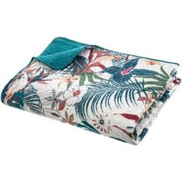 Dessus de lit imprimé jungle - 240 x 220 cm - Bleu canard - Livraison gratuite - Bleu