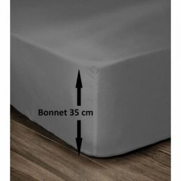 Drap Housse 100% Coton 140x190cm - Bonnet 35cm - Gris foncé - Lovely Home