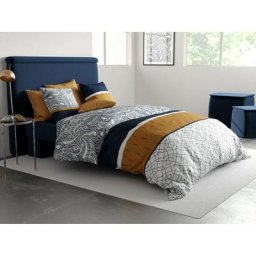 Atelier Du Coton - Housse de couette 140x200 Dakota + 1 taie 100% coton 57 fils - Bleu