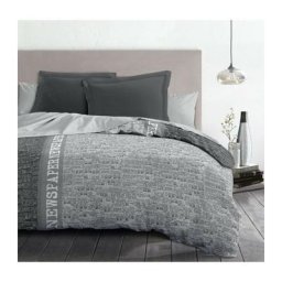 Home Linge Passion - newspaper Parure de couette Microfibre - Gris - 220x240 cm