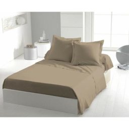 Drap plat 100% coton 57 fils couleurs - Beige, matière - 100% coton, tailles - 240 x 300 cm - Beige