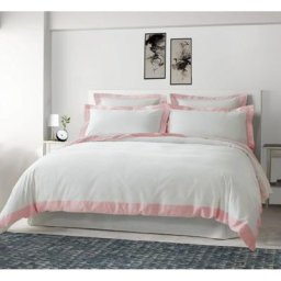 Promo Linge - Parure de Lit 3 Pièces Bordure Coloré - Housse de Couette + 2 Taies d'Oreillers