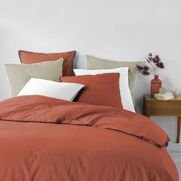 Parure de lit 3 Pièces en coton Linette - Terracotta - 240 x 220 cm - Livraison gratuite - Orange