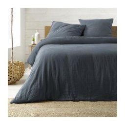 Housse de couette double gaze coton uni - 220x240cm - Bleu marine