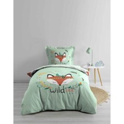 Housse de couette enfant 140 x 200 cm 100% coton + 1 taie Renardeau - Sans
