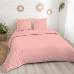 Housse de couette unie coton 57 fils rose thé 200x200cm coton unis - rose thé
