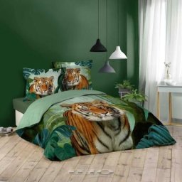 Parure de lit Tigry- Housse de Couette + 2 Taies d'Oreiller - 100% Coton - 220 x 240 cm .