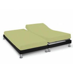 Soleil D'ocre - Drap housse en coton 57 Fils rouge, pour lit à tête et pied relevable, Vert, par 2