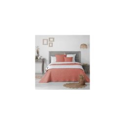 Couvre-lit microfibre matelassé Mellow chic terracotta et blanc 260x240 cm - Orange