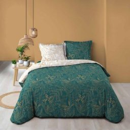 Housse de couette réversible 240 x 220 cm + 2 taies 100% coton Belflor Emeraude/or