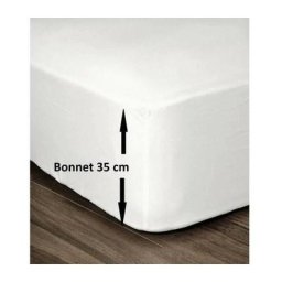 Lovely Home - Drap Housse 100% Coton 140x190cm - Bonnet 35cm - Blanc