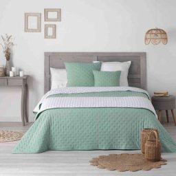 Couvre-lit microfibre matelassé Mellow chic menthe et blanc 260x240 cm - Vert
