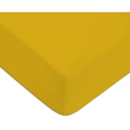 Drap housse uni coton 57 fils jaune moutarde 140x190cm coton unis - moutarde