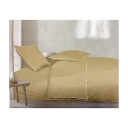 Parure de Lit à Liseré - Housse de Couette + 2 Taies d'oreiller 65x65cm - Plusieurs coloris - beige
