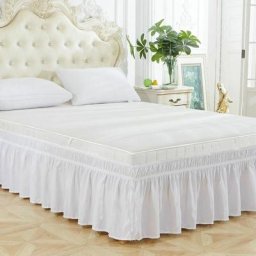 Cache sommier,Jupe de lit simple volant avec lastique couleur unie , couleur blanc, 150 x 200