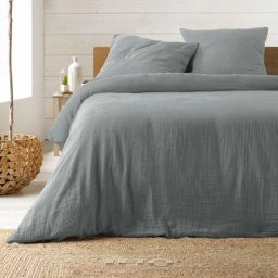 Parure de lit en Gaze de Coton 240x260cm - Plusieurs coloris - 240x260cm - Gris .