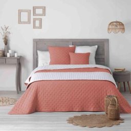 Couvre-lit microfibre matelassé Mellow chic terracotta et blanc 240x220 cm - Orange