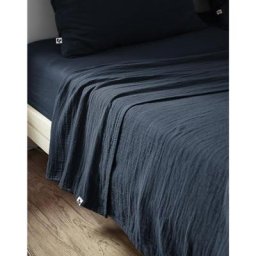 Drap plat 240 x 300 cm Double gaze de coton luxe Gaïa Bleu marine - Bleu