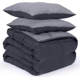 Pack 2 couettes + 2 oreillers 220x240 cm nora 3 en 1 bicolore gris 4 saisons chaude + tempérée