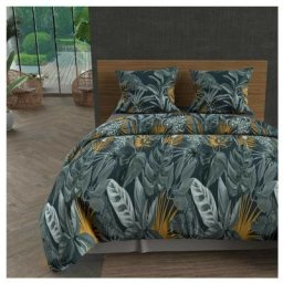 Soleil D'ocre - Tropic Parure Housse de Couette Coton 57 Fils, Bleu, par 220 x 240 cm - Bleu