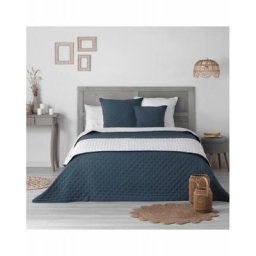 Couvre-lit microfibre matelassé Mellow chic bleu et blanc 240x220 cm - Bleu