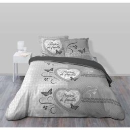 Douceur D'intérieur - Housse de couette imprimée 240 x 220 cm + 2 taies 100% coton Family home