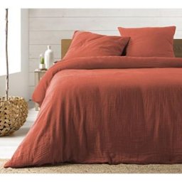 Parure de Lit en Gaze de Coton 240 x 220 cm (Plusieurs coloris) - rouge .