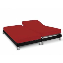 616807 Drap Housse double pour sommier articulé Coton 57 Fils Uni Rouge 2x70 x 190 cm - Soleil