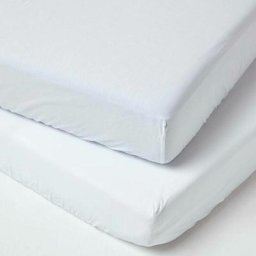 Lot de 2 Draps housse lit bébé en coton égyptien 200 fils Blanc, 60 x 120 cm - Blanc - Homescapes