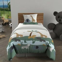 Soleil D'ocre - Parure housse de couette 140x200 cm savane vert, 100% coton 57 fils/cm2, par Vert