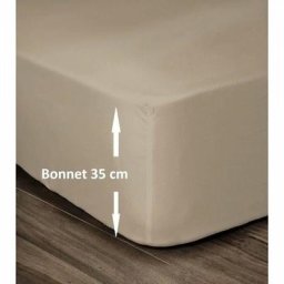 Lovely Home - Drap Housse 100% Coton 180x200cm - Bonnet 35cm - Beige