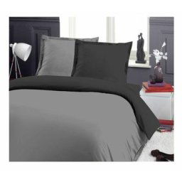 Parure de Lit Réversible 3 Pièces - Housse de Couette + 2 Taies d'oreiller - Bicolore - Anthracite