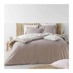 Parure de lit 3 pièces 100% coton lavé - Taupe - 260 x 240 cm - Livraison gratuite - Taupe