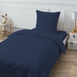 Housse de couette unie coton 57 fils bleu foncé 140x200cm coton unis - bleu