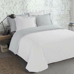 Parure de Lit Réversible 3 Pièces - Housse de Couette + 2 Taies d'oreiller - Bicolore - gris et