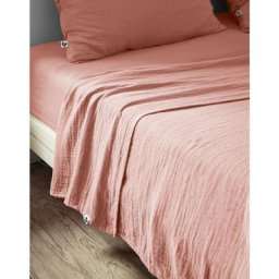 Drap plat 240 x 300 cm Double gaze de coton luxe Gaïa Rose pêche - Rose
