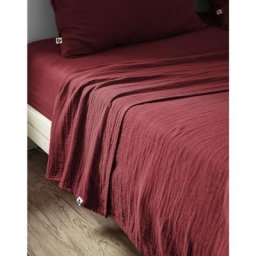 Drap plat 240 x 300 cm Double gaze de coton luxe Gaïa Lie de vin - Bordeaux
