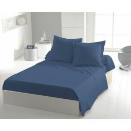 Drap plat 100% coton 57 fils couleurs - Bleu, matière - 100% coton, tailles - 240 x 300 cm - Bleu