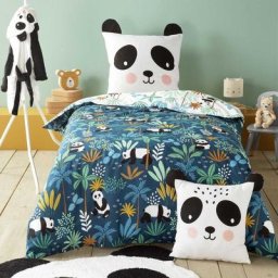Douceur D'intérieur - Housse de couette enfant réversible 140 x 200 cm 100% coton Panda
