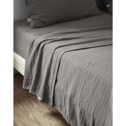 Drap plat 240 x 300 cm Double gaze de coton luxe Gaïa Anthracite - Anthracite