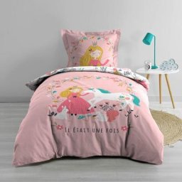 Douceur D'intérieur - Housse decouettte enfant 140 x 200 cm coton 42 fils Princesse licorne