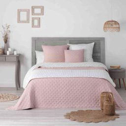 Couvre-lit microfibre matelassé Mellow chic rose et blanc 240x220 cm - Rose