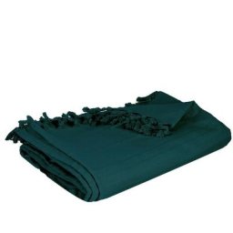 Atmosphera - Jeté de lit à franges - 160 x 220 cm - Bleu canard - Livraison gratuite - Bleu