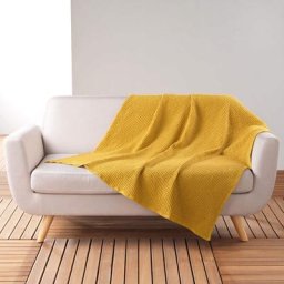 Douceur D'intérieur - Plaid gaufrette en coton uni 125x150 cm jaune - Jaune