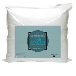 Lot de 2 oreillers Microfibre Anti-Acariens 60x60cm