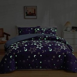 Housse de couette 200x200 cm phosphorescente avec taie d'oreiller 50x75cm