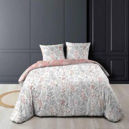 Housse de couette 260x240 + 2 taies Suzanne rose coton 52 fils - Rose