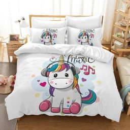 Licorne Housse de Couette 200x200 cm pour Enfant Garçon Fille avec 2 Taies d'Oreillers Rose Housse